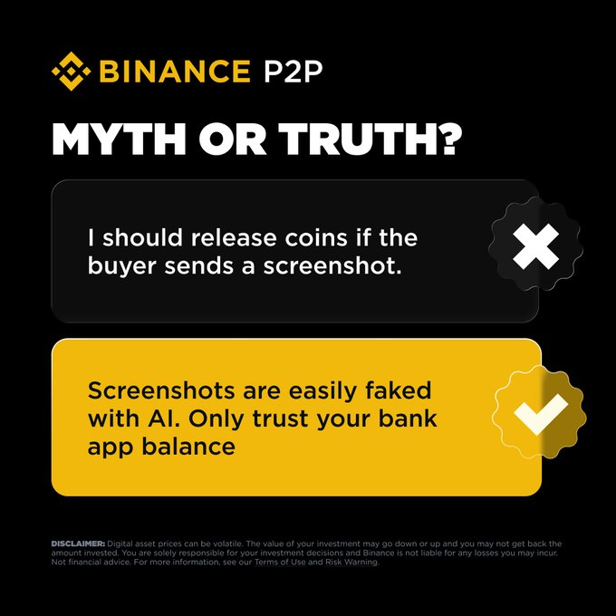 "Screenshots lie. Bank balances do not. #BinanceP2P".