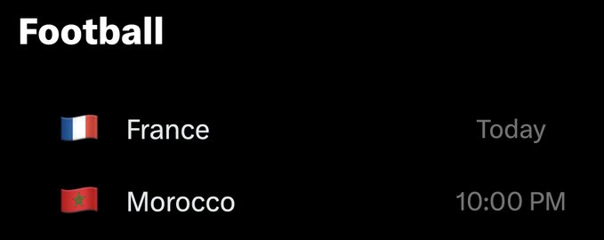 A digital scoreboard displays an upcoming football match between France and Morocco, scheduled for today at 10:00 PM, providing the betting details for the wager referenced in the post.