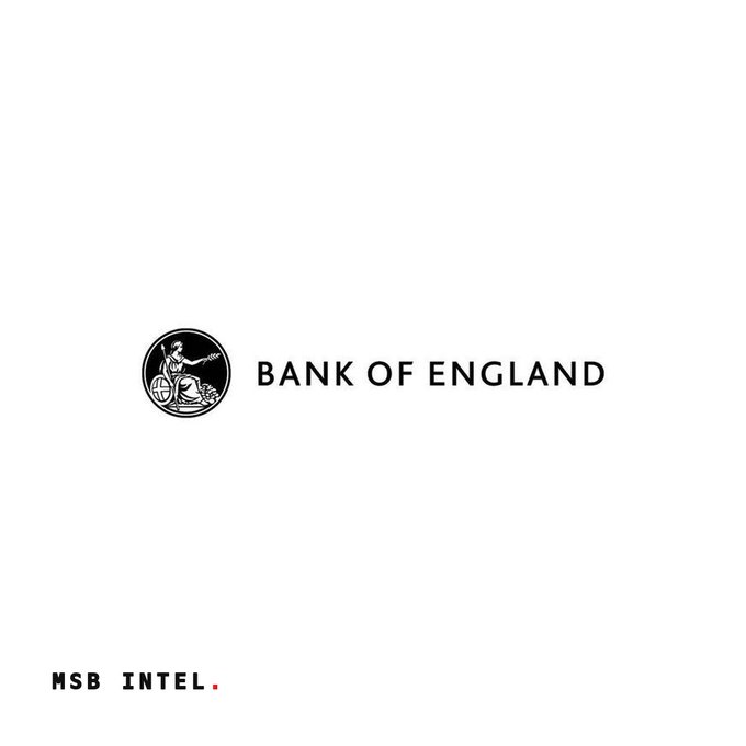 The image displays the Bank of England logo alongside the text "BANK OF ENGLAND," with "MSB INTEL." branded in the bottom corner. This visual reinforces the accompanying post announcing the Bank of England's initiative to test stablecoin and digital pound applications in small-to-medium enterprise cross-border trade finance.