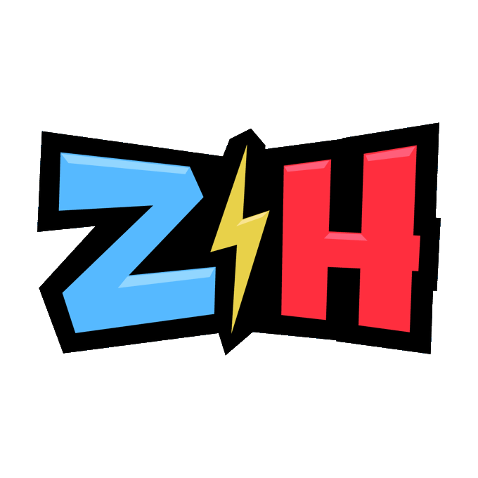 A logo featuring the letters "ZH" in bold blue and red colors with a yellow lightning bolt between them, set against a white background with black outlines.
