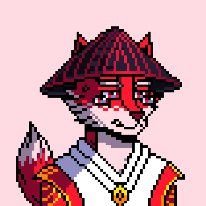 A pixel art portrait of a red fox-like character in elegant attire wearing a wide-brimmed hat and a medallion, visually representing the "Fox" theme of the post, which announces a 1 Fox Arc Mainnet initiative offering 3,333 Foxes in exchange for 1 Burger and promoting a form for guaranteed allocation.