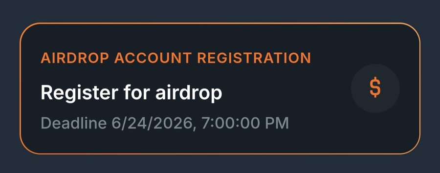 The image shows a post about an Airdrop account registration process that has been completed. The post includes a button for users to sign up or complete their registration, with instructions on how to do so. It also provides details of the deadline for completing the registration, which is 6/24/2026 at 7:00 PM.
