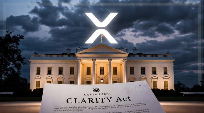 The image features a white building with an X logo above it, which appears to be a government building such as the White House. A piece of paper with the words "CLARITY Act" written on it is placed next to the building. The text in the image suggests that there might be a bill called the CLARITY Act that needs to pass through Congress and signed by President Joe Biden, which could potentially impact Bitcoin regulation.

The post also mentions that the bill has been delayed multiple times due to disagreements between Democrats and Republicans on its provisions. This delay may have led to the classification of Bitcoin as a digital commodity under the Commodity Futures Trading Commission (CFTC), which could affect its use in certain transactions or exchanges. The image seems to be related to this topic, possibly highlighting the need for Senate action on the bill.