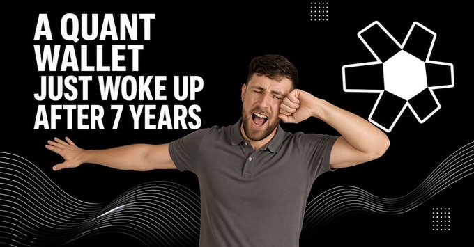 A YouTube thumbnail shows a man yawning with the text 'A QUANT WALLET JUST WOKE UP AFTER 7 YEARS' next to a Quant logo.
