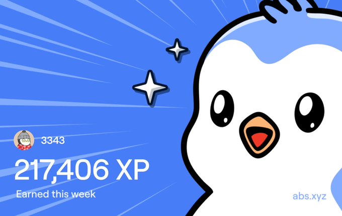 A Duolingo achievement screen showing 217,406 XP earned this week with a cute owl mascot on a blue starburst background, watermarked abs.xyz.