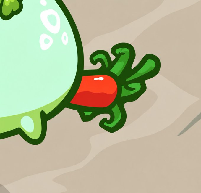 A close-up illustration shows a red, carrot-like appendage with green leaves sprouting from the side of a pale blue-green Axie body, identifying it as the "carrot" body part from the game Axie Infinity.