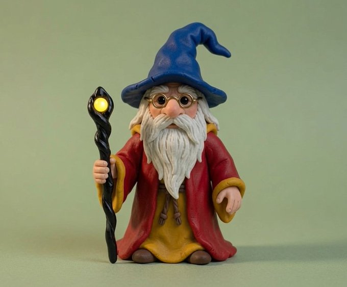 The image features a small figurine of a wizard, dressed in a red robe with gold trim and wearing a blue hat. The wizard holds a staff or wand in his hand, which has a glowing light at one end. The background appears to be green, providing a contrasting backdrop for the colorful figure. The post reads "Less than 6 hours. Reveal at 
6PM UTC. The circle is almost complete." This suggests that the image was taken during a short period of time and might have been captured in a low-light situation or with an early exposure setting on the camera.