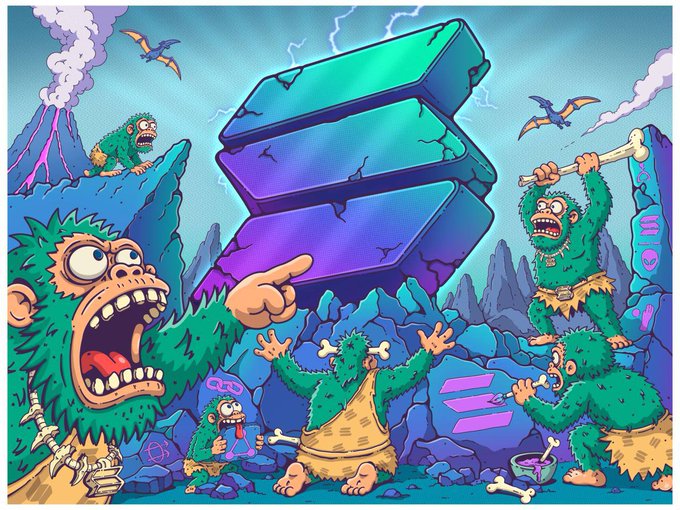 ers cartoon characters engage in a battle, with the character "S" holding a sword and shield, while others hold weapons or shields against an unseen opponent.