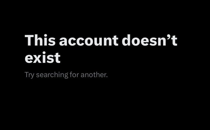A black screen displaying the error message 'This account doesn't exist' with the prompt 'Try searching for another.'