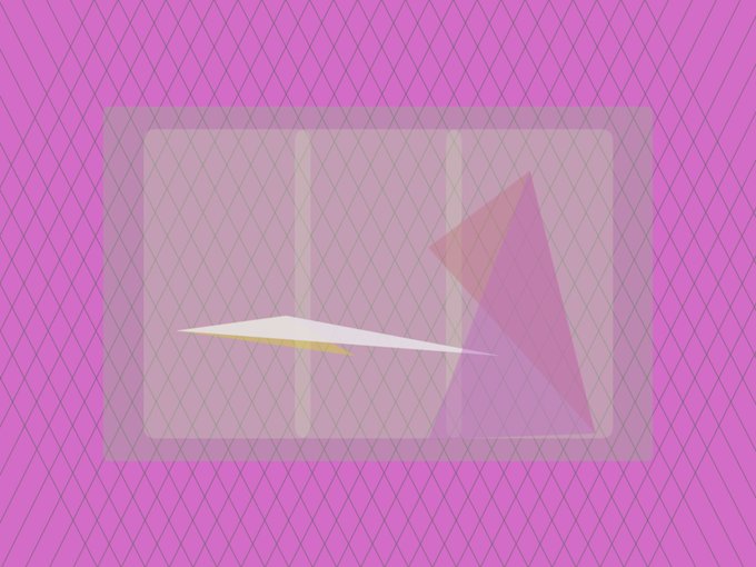 An abstract geometric design featuring translucent pink and magenta triangles overlaid on a darker pink diamond grid pattern.