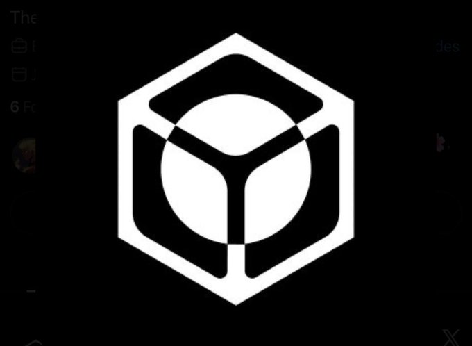 A black and white logo featuring a geometric hexagonal design with a circle in the center.