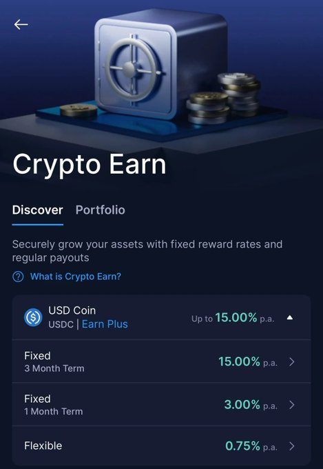In the image, there's a wallet that displays information about USDC coin options. The screen shows a selection of features for the USDC coin, including a fixed reward rate table. It also includes details about how to go live on solana and launch the coin onto the currency exchange market.