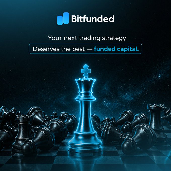 The image is an advertisement for a cryptocurrency called Bit Funding. The main subject of this advertisement is a chess set, with a king piece prominently placed among other pieces. The chess set appears to be in black color which contrasts with its blue top or crown design. There are also words related to cryptocurrencies and financial matters visible on the advertisement. 

The advertisement encourages viewers to join BitFunded's Base accounts by liking and reposting, as well as signing up at the provided website address (siteurl). The main message in this post is about cryptocurrency trading strategies or the basics of Bit Funding.