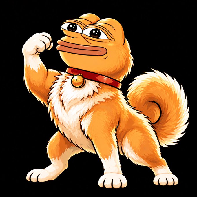 The image features a flexing orange and white cat, known as "Courage the Cowardly Dog" in a buffed-up, anthropomorphic pose, likely symbolizing strength or confidence in the promotional memecoin post for $PI.