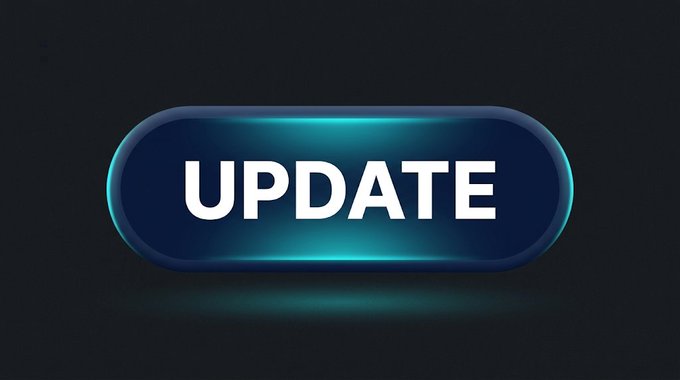 A glowing blue 'UPDATE' button on a dark background.