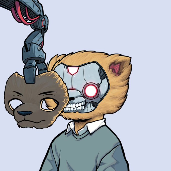The image features a cartoon character wearing a robot mask, standing against a white background with a caption that reads "This Kabu GRAIL was just sniped for 0.03 ETH It'S amazing seeing people be able to acquire these traits near floor. Art matters @kabuxyz Shoutout to the art collectors". The image is a creative and humorous representation of an artist's work, with the robot mask symbolizing the fusion of technology and artistry.