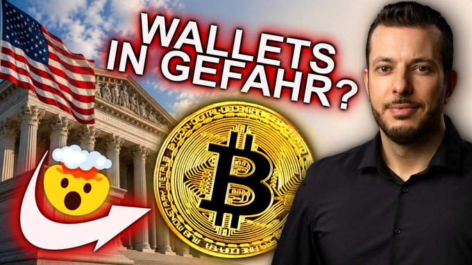 The image features a man standing next to an American flag with the words "WALLETS IN GEFAHRS?" written above him, along with a Bitcoin symbol. The text also includes the phrase "A plaintiff in the USA wants to have more than 3.8 million Bitcoins from around 40,000 wallets SECURED BY COURT ORDER." This suggests that there is an ongoing legal case involving Bitcoins and the plaintiffs are seeking financial compensation for their losses due to the cryptocurrency's value fluctuations or other factors related to Bitcoin transactions.