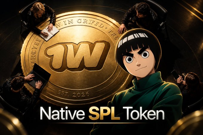 A promotional graphic featuring an anime character in a green tracksuit alongside a large gold coin, with text reading 'Native SPL Token' and 'EST. 2026'.