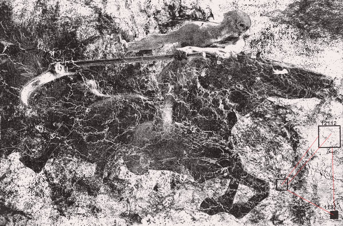 urn of paint with horse and rider depicted, black and white.