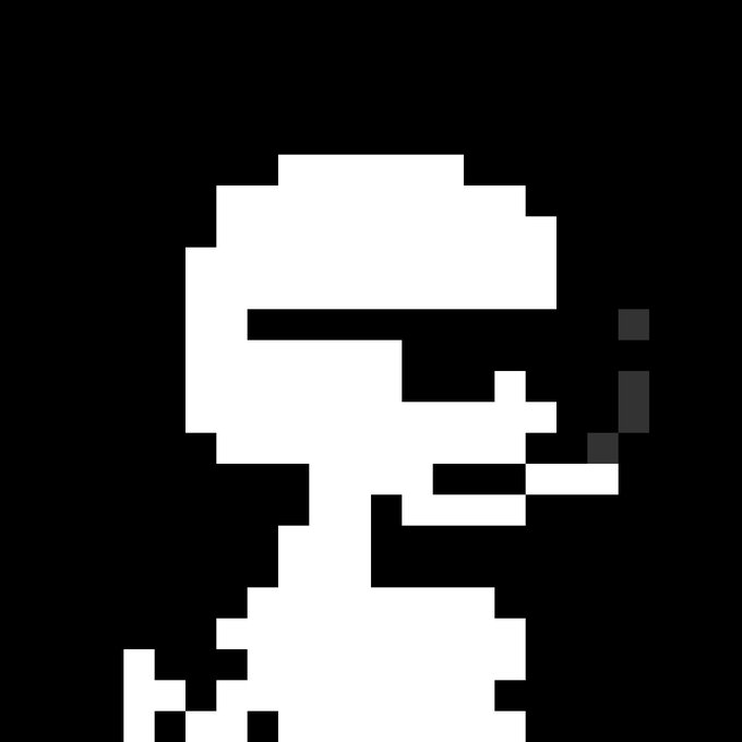 A pixel art image showing a white silhouette of a figure smoking a cigarette against a solid black background.