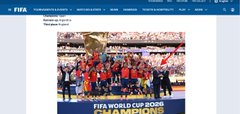 Screenshot of the FIFA website showing the 2025 Club World Cup Champions article with a photo of a team celebrating with the trophy.