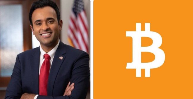 The image is split into two panels: the left shows a smiling man in a navy suit with a red tie and an American flag pin, arms crossed in what appears to be an official portrait setting, while the right displays the white Bitcoin (₿) symbol on an orange background—visually representing Strive's continued institutional Bitcoin treasury accumulation, now totaling 27,462 BTC following their latest $94.5 million purchase.