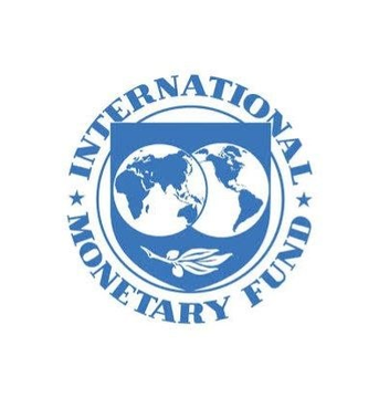 The image shows the logo of the International Monetary Fund (IMF), featuring two overlapping globes encircled by the text "INTERNATIONAL MONETARY FUND" in blue, with stars flanking the emblem. The logo represents the IMF, the organization cited in the accompanying post for its insight on tokenized equity trading occurring largely outside regular hours.