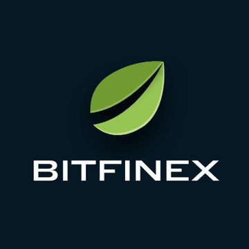 The Bitfinex cryptocurrency exchange logo, featuring a stylized green leaf design above the word 'BITFINEX' in white text on a dark navy blue background.