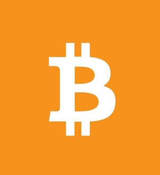 A white Bitcoin (₿) symbol centered on a bright orange square background.