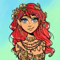 A stylized cartoon character with vibrant red hair adorned with gold jewelry and a flower, featuring large blue eyes, embodies the pride and celebratory spirit of being a MetaVixensNFT community member. The ornate, goddess-like design reflects the exclusive and empowering nature of the "best Club on the internet" mentioned in the post.