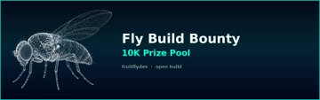 A dark promotional graphic featuring a sketched angel figure with the text 'Fly Build Bounty', '10K Prize Pool', and dates 'Sep 8 – Oct 8'.