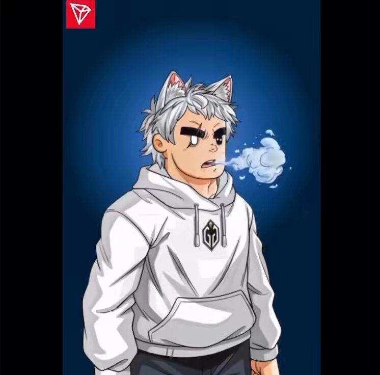 The image features a cartoon character wearing a white hoodie and has a large amount of smoke coming out of their mouth, giving them an angry or aggressive appearance. The background color is blue with some white splotches, which could be interpreted as a graphic design element in the artwork. The post discusses the importance of moving money online and how it was done in the past when people needed to send cash internationally.