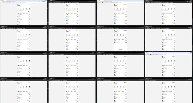A grid of sixteen repeated screenshots showing a web browser with what appears to be a list or dashboard interface, though the details are too small to read clearly.