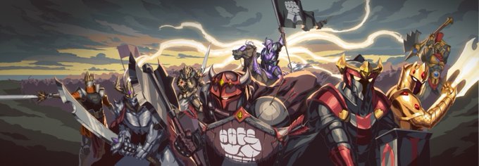 A stylized illustration depicts armored knights and warriors assembled under a stormy sky, with a central armored figure raising a fist beside a banner bearing the "IRON ALLIES" logo and text. The image visually reinforces the post's theme of a structured, exclusive NFT community of "101 Iron Lords," with the unified ranks of knights symbolizing the tiered membership and collective strength around the $IRON token.