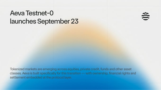 AI-generated image. Promotional graphic with the heading 'Aeva Testnet-0 launches September 23' and text explaining that tokenized markets are emerging across equities, private credit, funds and other asset classes, with Aeva built specifically for this transition.