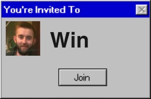 The image shows a Roblox-style invite dialog titled "You're Invited To" with the name "Win," a profile picture, and a "Join" button. The meme playfully suggests that the post's argument for $LINK's global utility is an invitation simply to "Win," humorously framing Chainlink's worldwide expansion and real-world use cases as an easy win for investors.