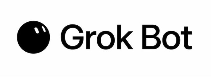 The logo for 'Grok Bot' featuring a simple black smiley face icon next to the text in bold black letters on a white background.