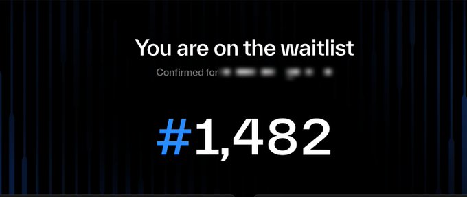A dark screen displays 'You are on the waitlist' with the position '#1,482' highlighted in blue.
