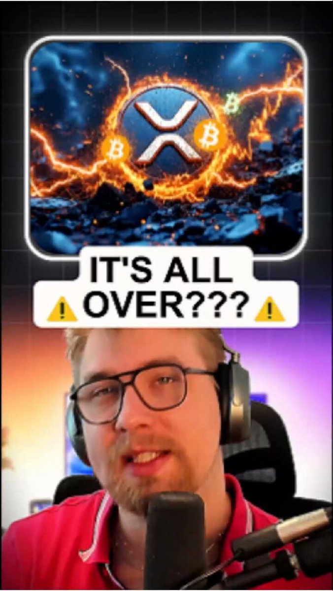 The image features a man wearing glasses, sitting behind a microphone with headphones on his head. The background of the image shows a large XRP symbol, which appears to be a Bitcoin logo or a Bitcoin icon. The caption below the image reads "It'S All Over $XRP?: USA'S ENTIRE ECONOMY IS ABOUT TO Collapse!".