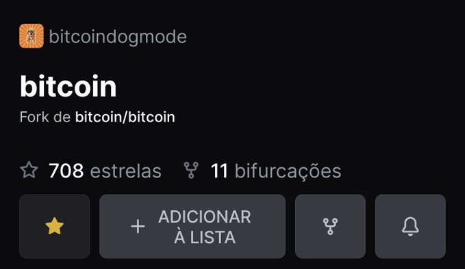 A GitHub repository page for 'bitcoindogmode' showing it as a fork of bitcoin/bitcoin with 708 stars and 11 forks, with options to star or add to list.