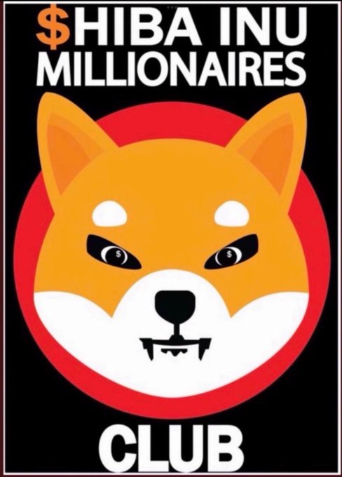 A graphic featuring a Shiba Inu dog with dollar signs in its eyes, set against a red circle on a black background, with text reading '$HIBA INU MILLIONAIRES CLUB'.