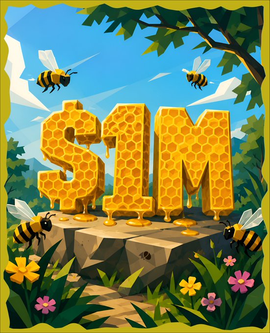 A cartoon-style illustration shows large honeycomb letters spelling "SIM" dripping with honey on a stone pedestal, surrounded by bees, flowers, and greenery. While the caption references milestones for the Nigerian Solana ecosystem, the image's honey/nectar theme playfully ties to "Nectar Finance" mentioned in the post, and the letters "SIM" likely relate to the post's reference to Solana in Motion (SIM).