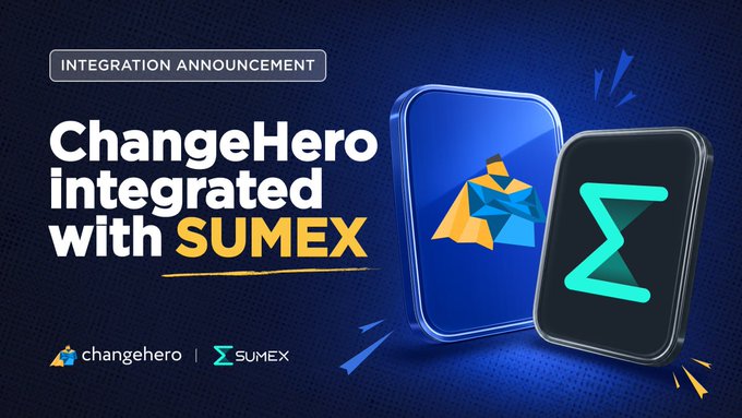 An announcement graphic with text reading 'INTEGRATION ANNOUNCEMENT: ChangeHero integrated with SUMEX,' displaying the logos of both platforms on a dark blue background.