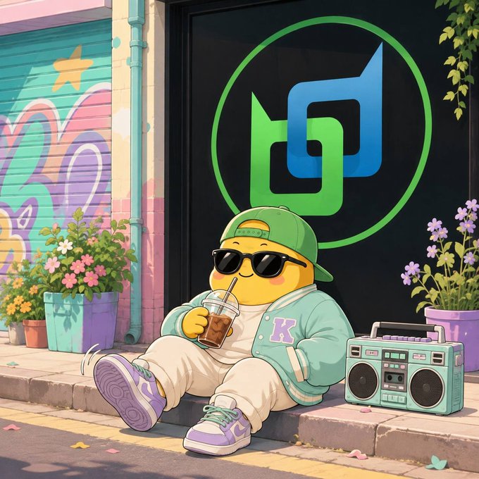 Stylized cartoon illustration of a penguin-like mascot wearing sunglasses, a green cap, and a varsity jacket drinking an iced beverage next to a boombox, posed in front of a wall featuring the Beldex (BDX) logo.