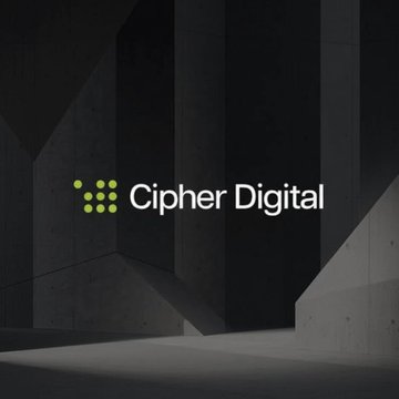 The Cipher Digital logo is displayed in green against a dark, geometric architectural background. This branding image accompanies news that Cipher Digital ($CIFR) shares dropped 15.7% following wider Q2 losses, despite Bernstein maintaining its Outperform rating and $32 price target due to progress on Cipher's AI data center sites.