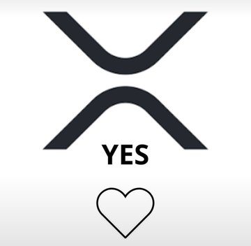 The XRP (XRP) cryptocurrency logo displayed in black with the word 'YES' and a heart icon below it.