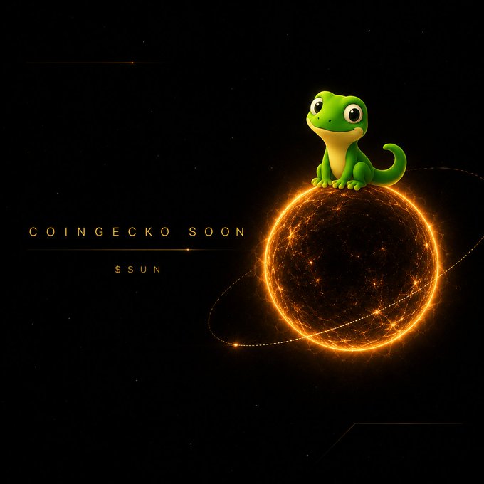 The image features a cartoon lizard sitting on top of a planet, with the sun positioned behind the lizard. The text "CoinGecko Soon" is displayed above the lizard, indicating that the post is about to be published or shared. The caption below the image reads "SUN is getting closer to CoinGecko More visibility More trust More momentum The orbit is expanding Stay close to the light CL1106260214 ID". This suggests that the image and its accompanying text are related to a coin mining platform, possibly promoting a new coin or highlighting the progress of a mining project.