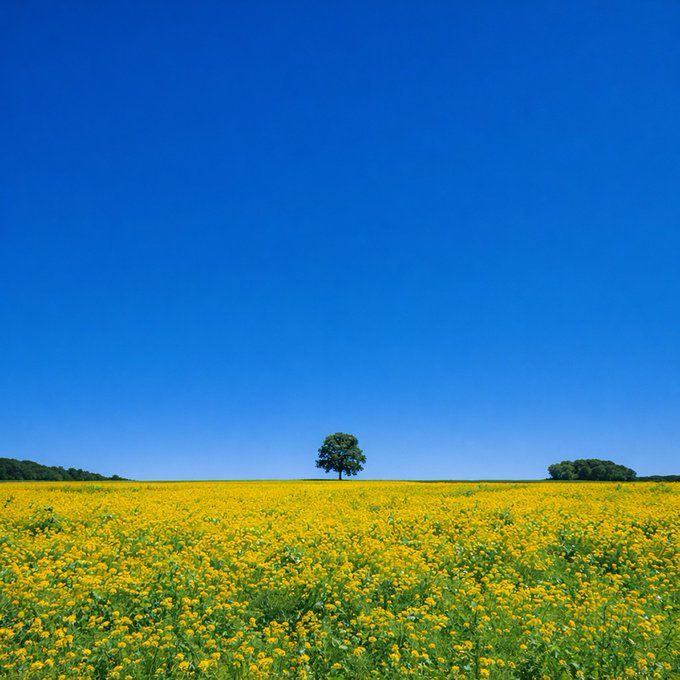 A lone tree stands alone in a vast field of yellow wildflowers beneath a clear blue sky. The serene, expansive landscape mirrors the post's playful metaphor of "binancemaxxing," evoking themes of growth and resilience—fitting imagery for crypto optimism, even without any visible text or tickers.