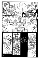 A black and white comic book page with multiple panels showing characters with exaggerated expressions, including screaming faces and speech bubbles.