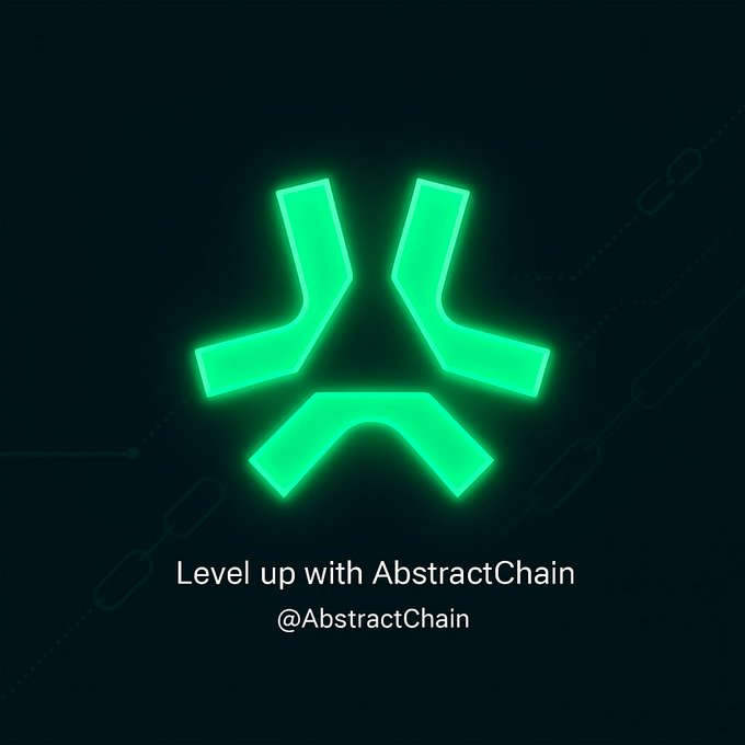 A dark graphic featuring a glowing green hexagonal logo, with the text 'Level up with AbstractChain' and '@AbstractChain' displayed below it.